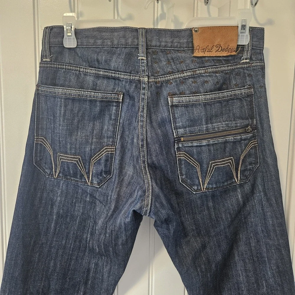 Artful Dodger Relaxed Straight Leg Embroidered Jeans Blue Streetwear Y2K 32